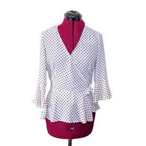 Candie's Wrap Blouse Multicolor Womens Size Medium Peplum Waist Bell Sle…